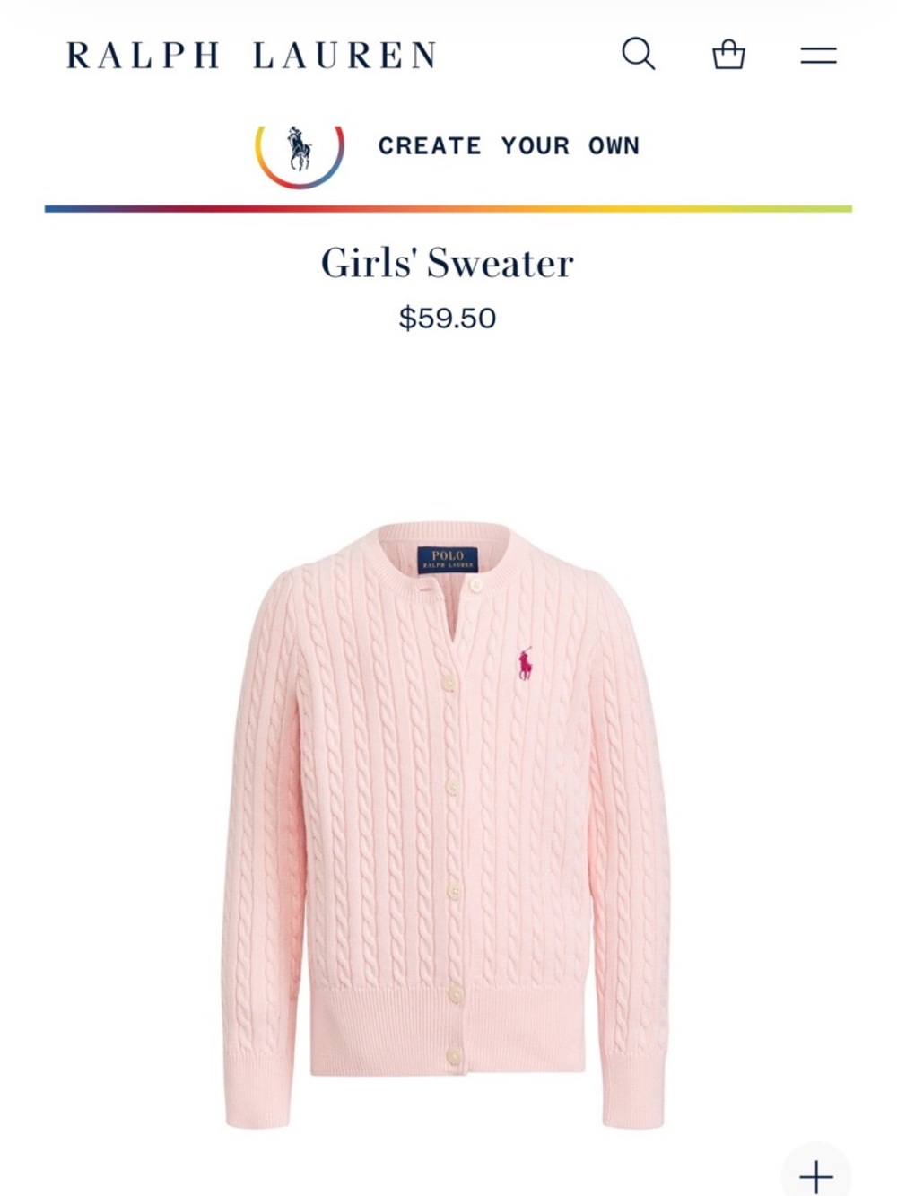 Polo by Ralph Lauren Light Pink Cable Knit Cardigan
